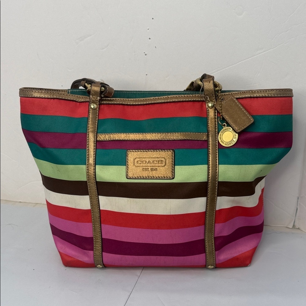 Coach Legacy Stripe sateen tote bag